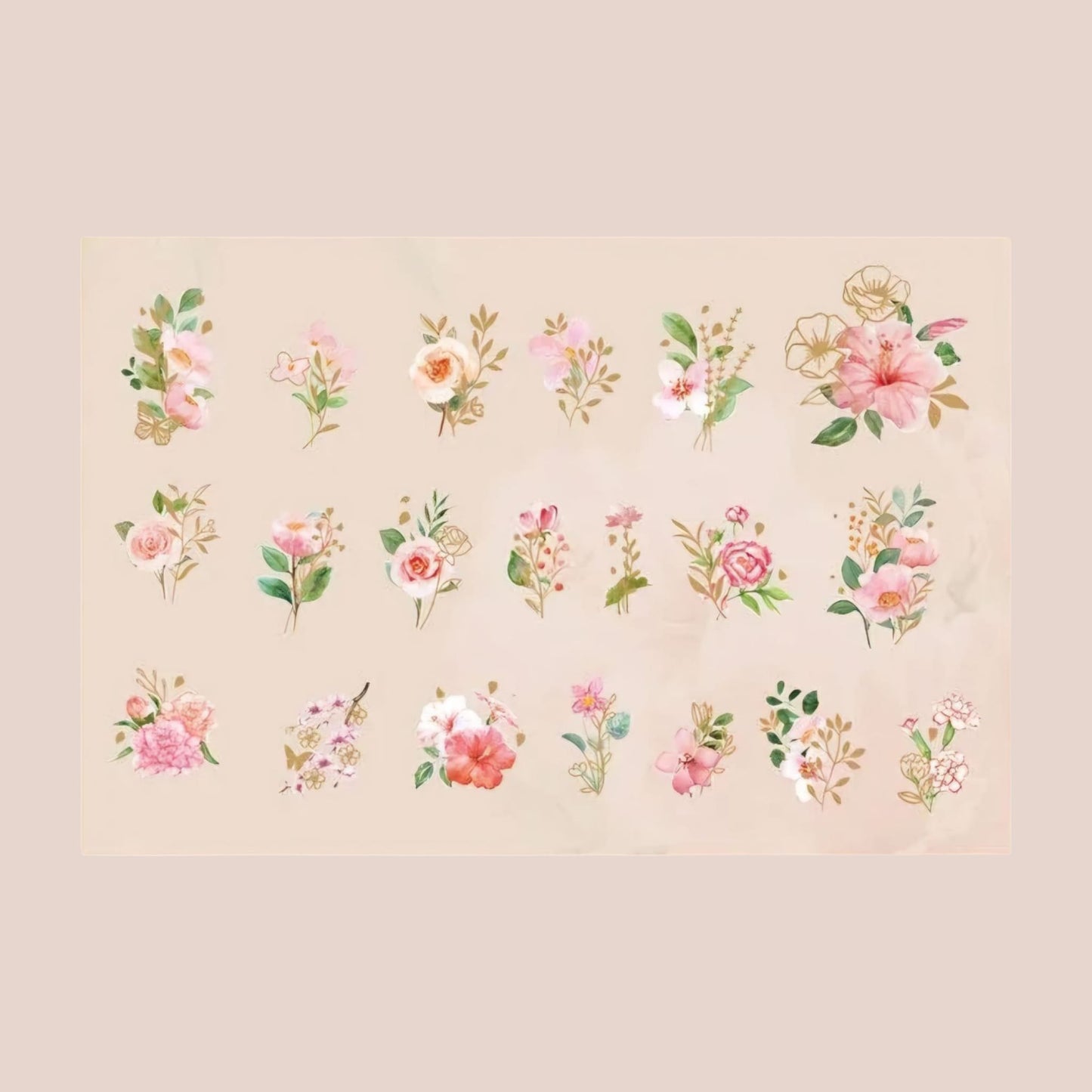Sticker fiori rosa con lamina oro