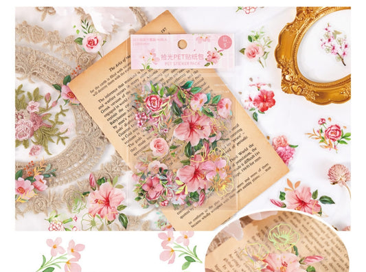 Sticker fiori rosa con lamina oro