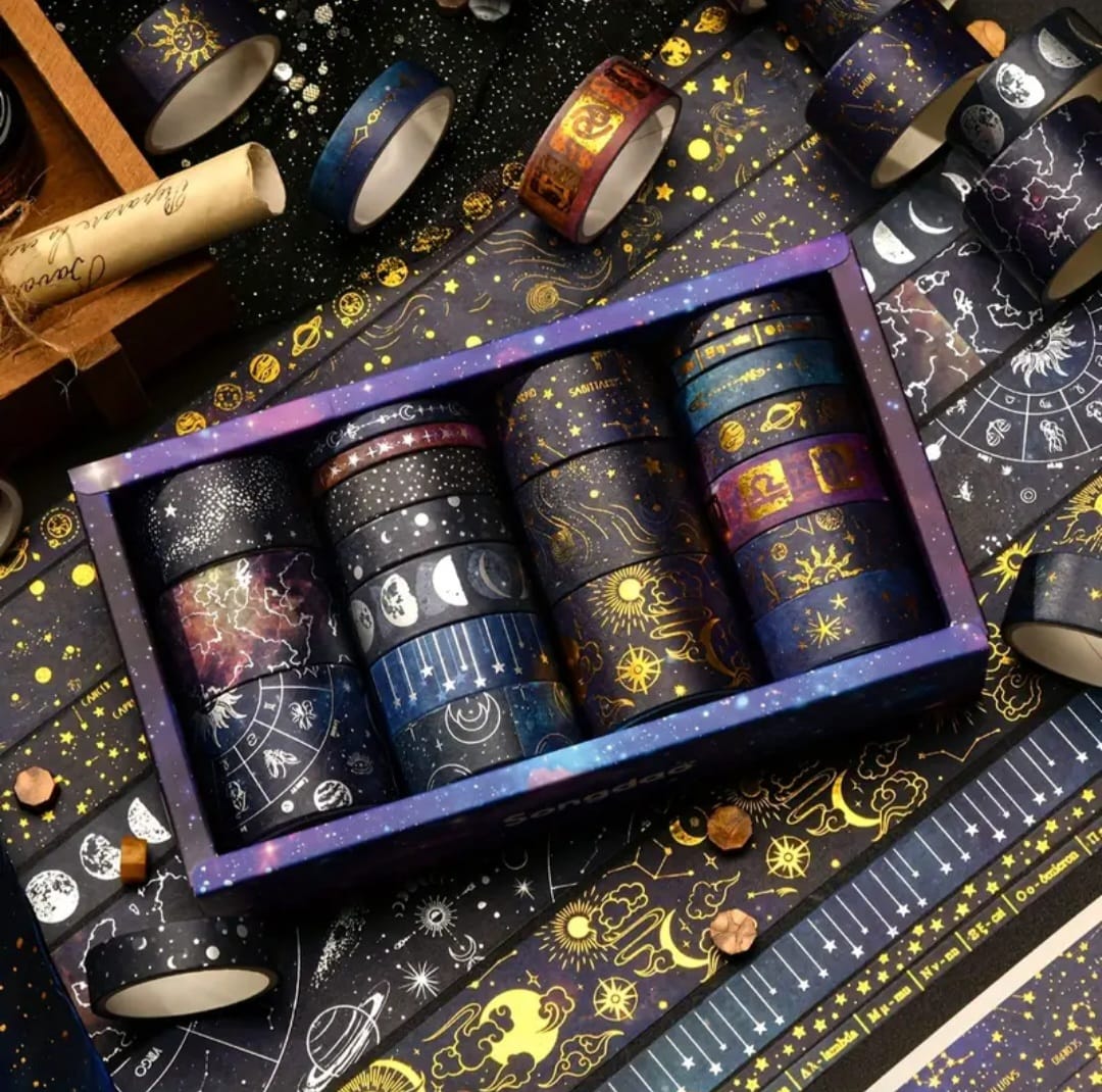 Set Washitape 'pianeta, universo, cielo stellato'